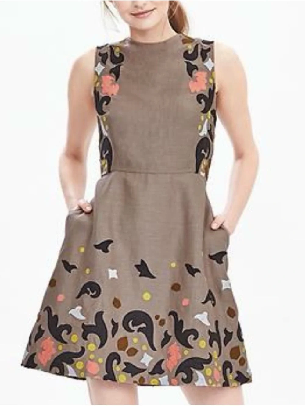 Banana Republic Heritage 100% Linen Embroidered Shift Skater Dress Women Size 6 - Picture 1 of 7